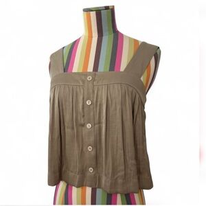 Christian Lacroix Olive Green Boho Cropped Tank Top Blouse